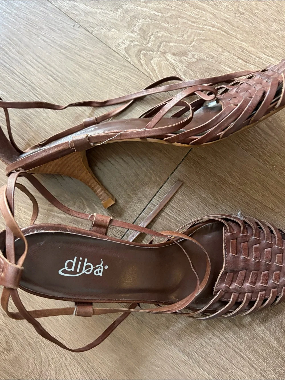 DIBA Brown Woven Leather Lace-Up Kitten Heels - Picture 3 of 6